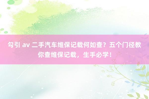 勾引 av 二手汽车维保记载何如查？五个门径教你查维保记载，生手必学！